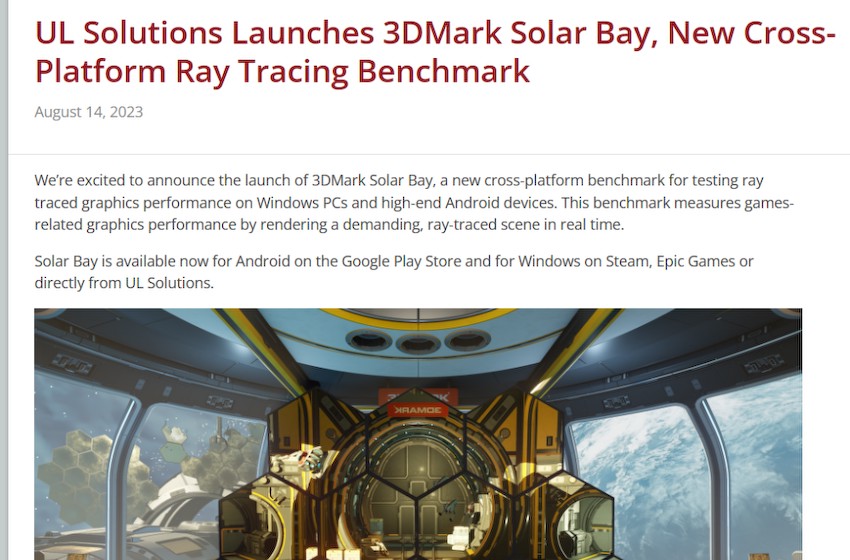 3DMark 推出跨平台光追跑分工具 Solar Bay