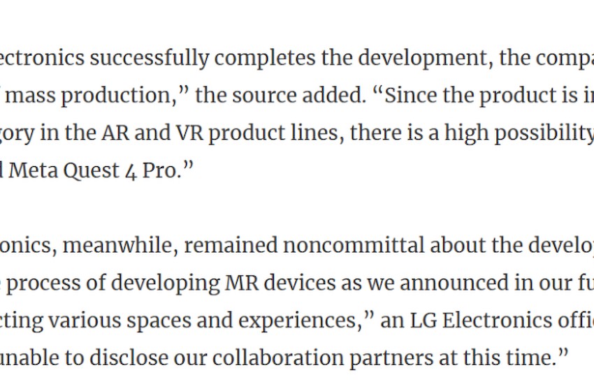 LG 证实将与 Meta 合作推出“Quest 4 Pro”头显